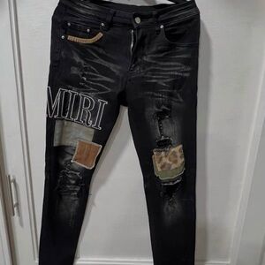 AMIRI Black Distressed Slim Straight Jeans
